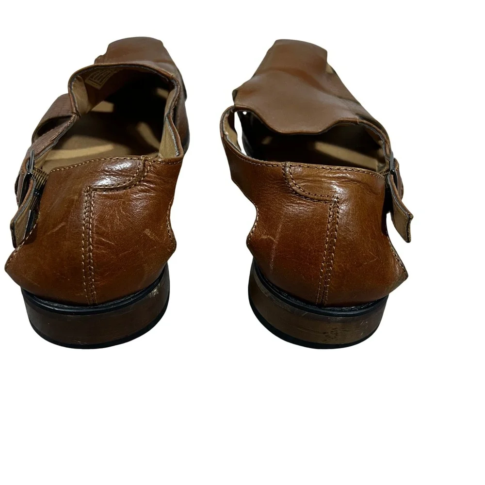 La Milano Woven Fisherman Sandals Square Toe Cognac Brown Dressy Size 11